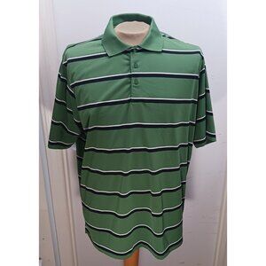 Slazenger Men's Golf Polo Shirt XL 3 Button Green Stripes Polyester Short Sleeve